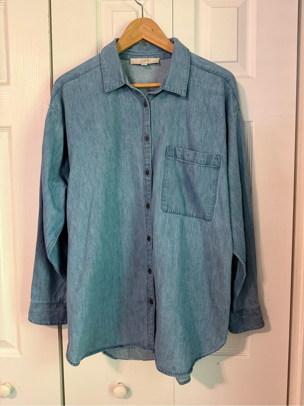 LOFT Oversized Blue Denim Shirt - Classic Button-Up